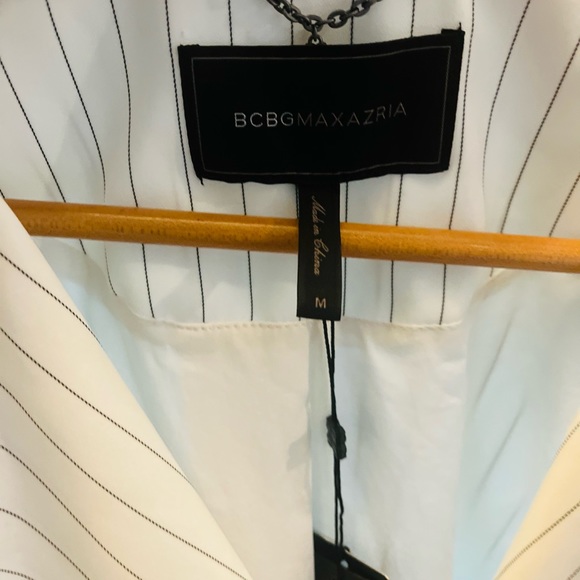 BCBG maxazria pinstripe white trench coat with belt black white aurora size M - Picture 8 of 12
